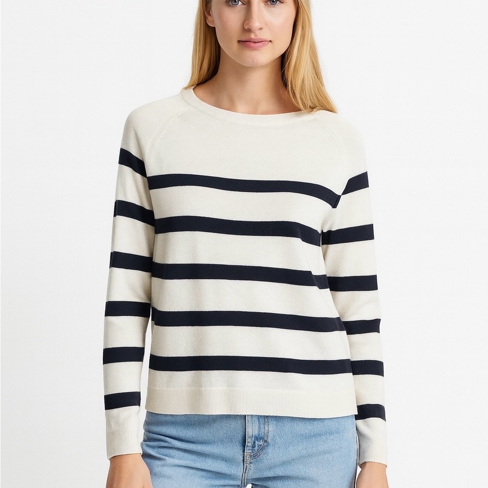 ZARA Navy & Ivory Striped Lightweight Sweater